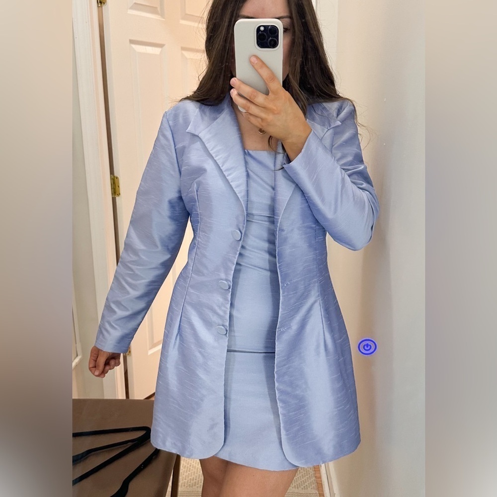Alyn Paige Vintage Tafetta Mini Dress Jacket Set Textured Periwinkle Blue